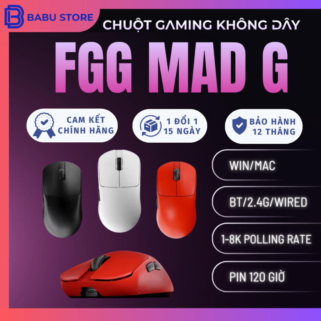 [LAMZU MAYA CLONE SHAPE] Chuột không dây siêu nhẹ FGG MAD G | MAD G MAX | PAW3395 | 8K Polling Rate 
