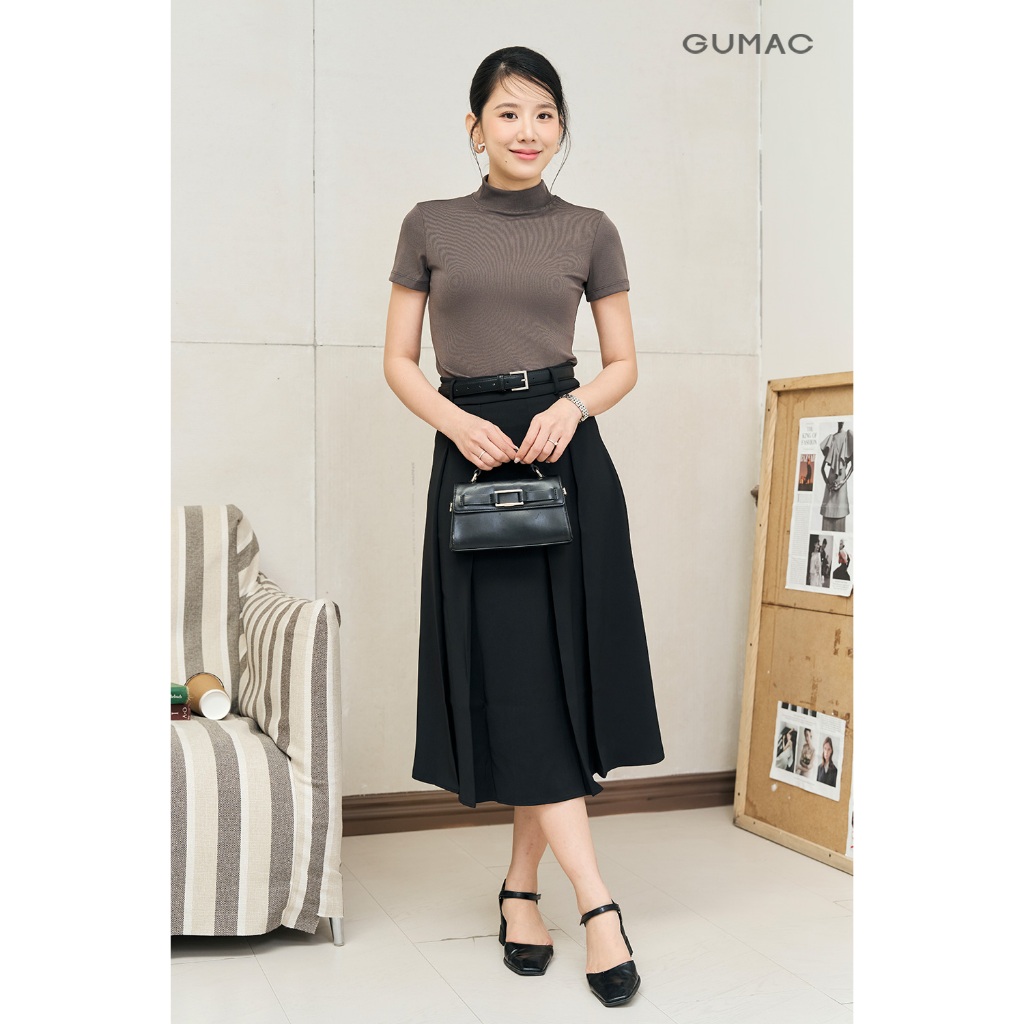 Áo Thun Cổ Lọ Nữ GUMAC Áo Thun Gân Tay Ngắn Phom Ôm Co Giãn Nhiều Tôn Dáng LATE1111 | BigBuy360 - bigbuy360.vn
