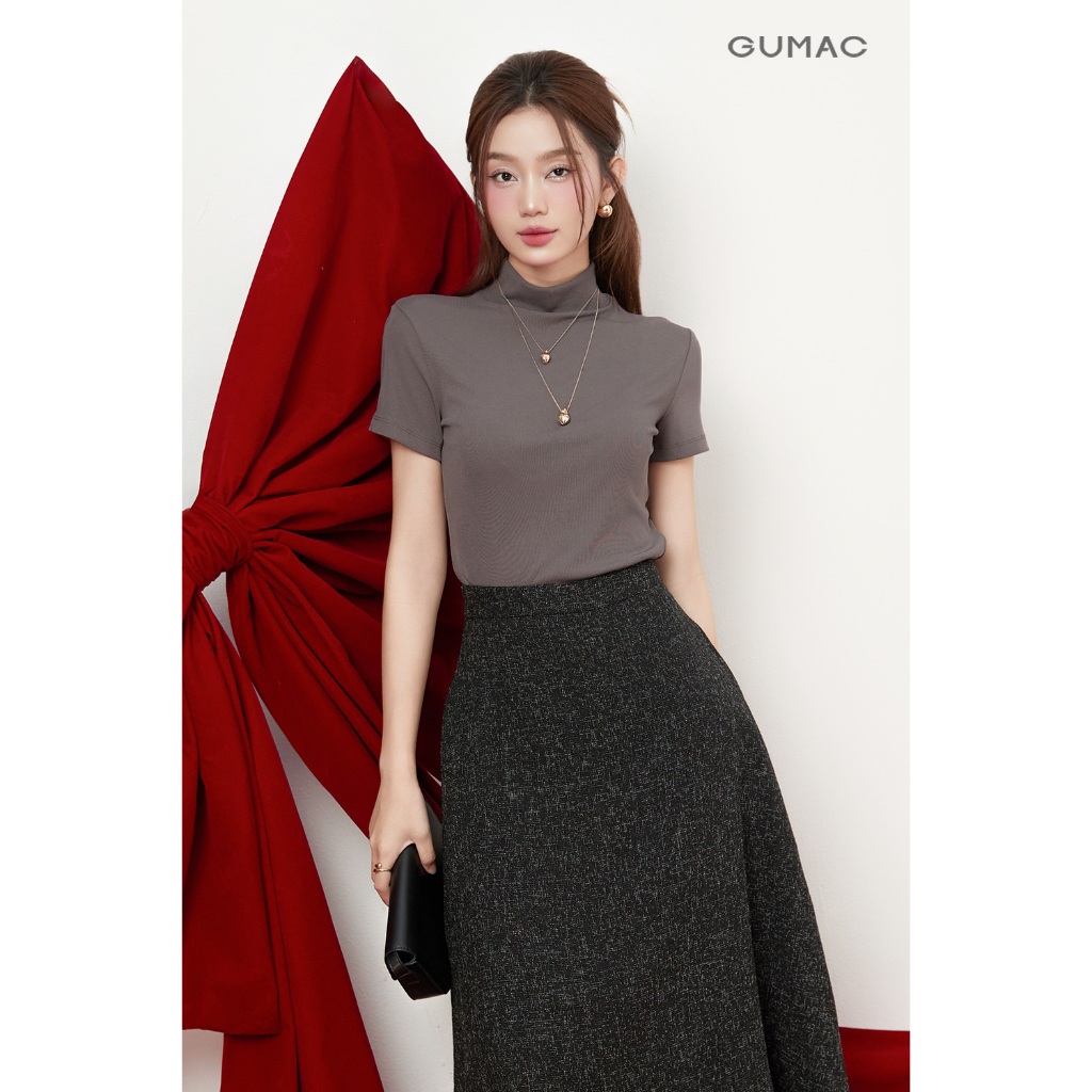 Áo Thun Cổ Lọ Nữ GUMAC Áo Thun Gân Tay Ngắn Phom Ôm Co Giãn Nhiều Tôn Dáng LATE1111 | BigBuy360 - bigbuy360.vn