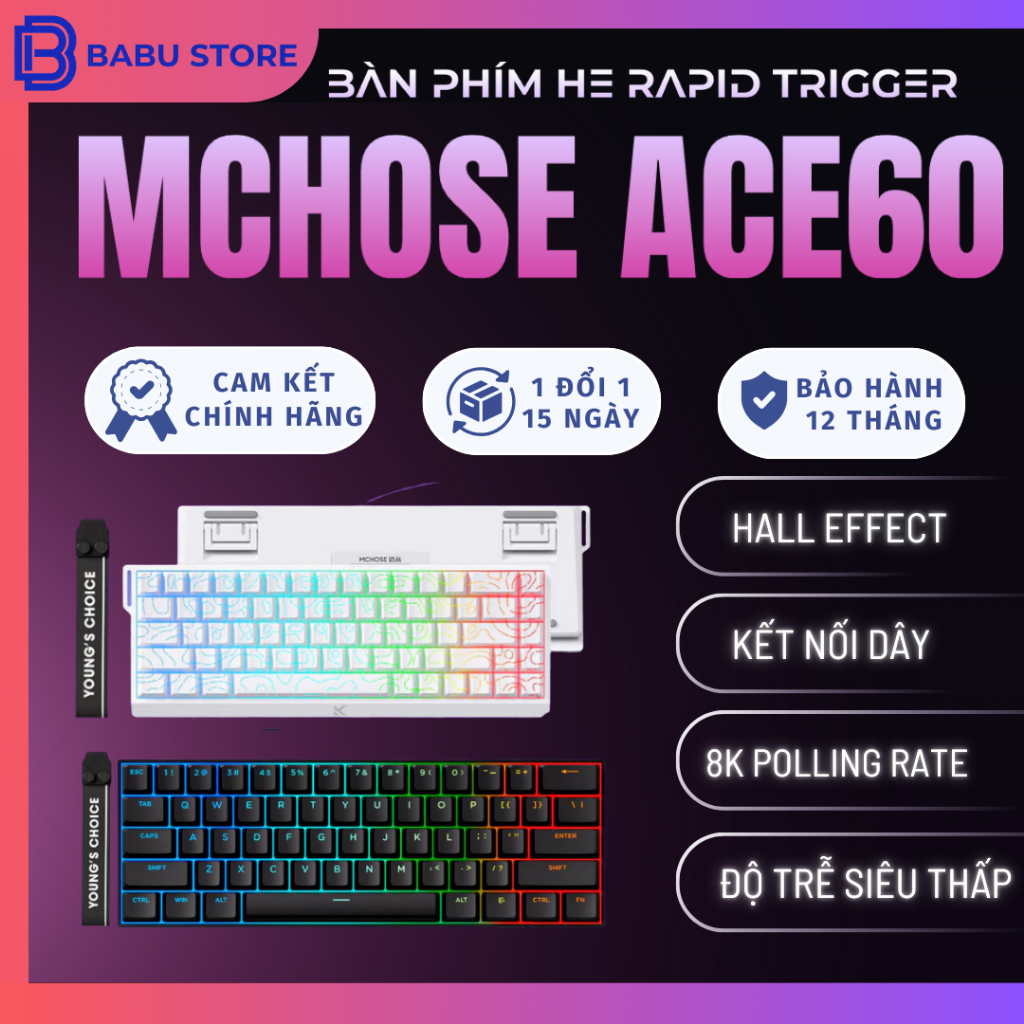 [SẴN GIAO] Bàn phím cơ gaming Mchose Ace60/Ace68 | Rapid Trigger | 1000hz | 8000hz