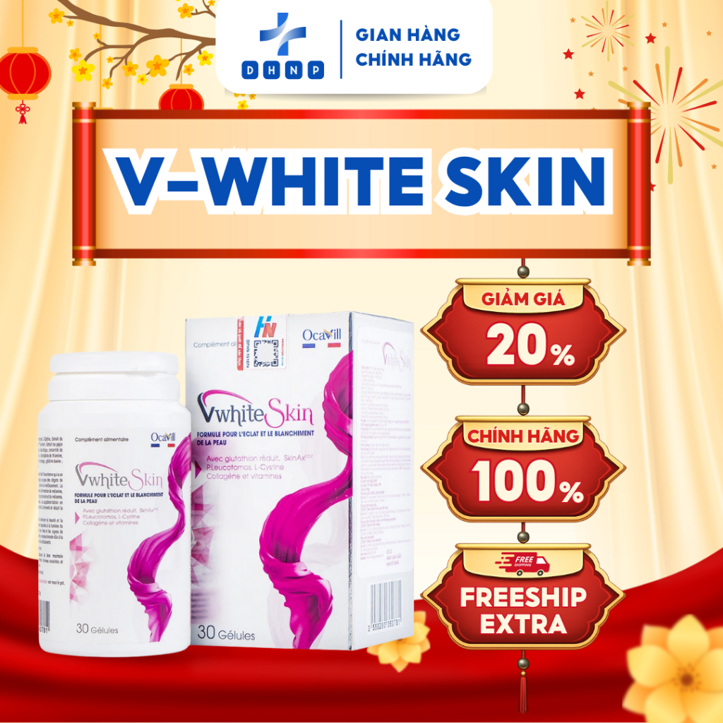 Viên Uống VwhiteSkin Ocavill - Hỗ Trợ Duy Trì Độ Ẩm Cho Da, Tăng Độ Đàn Hồi Cho Da - Hộp 30 Viên