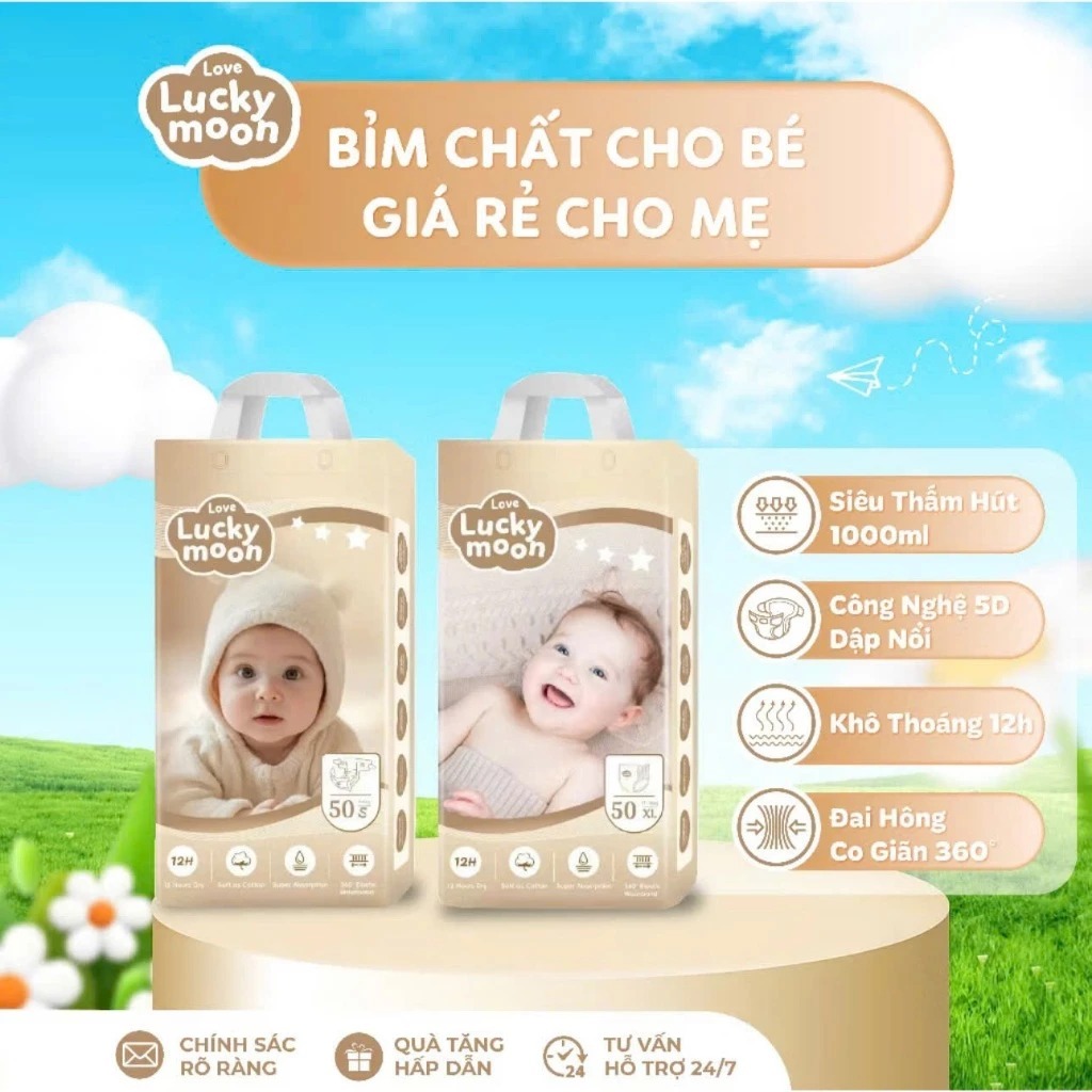 ( Nhùn nhùn ) Tã Bỉm Lucky Moon siêu mỏng mềm mại, thấm hút tốt M-4XL