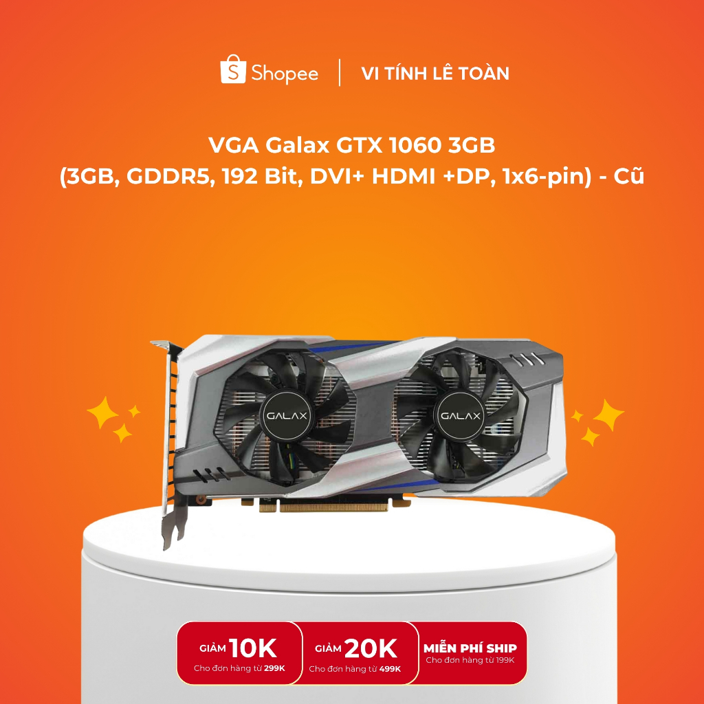 VGA Galax GTX 1060 3GB 2Fan (3GB, GDDR5, 192 Bit, DVI+ HDMI +DP, 1x6-pin) - Cũ