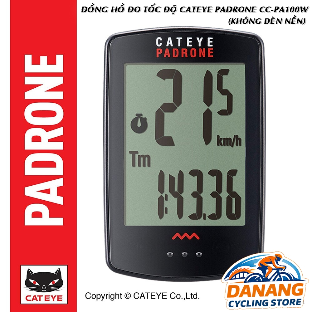 Đồng Hồ Đo Tốc Độ Xe Đạp Không Dây CATEYE Padrone CC-PA100W – Chính Hãng, Màn Hình Lớn