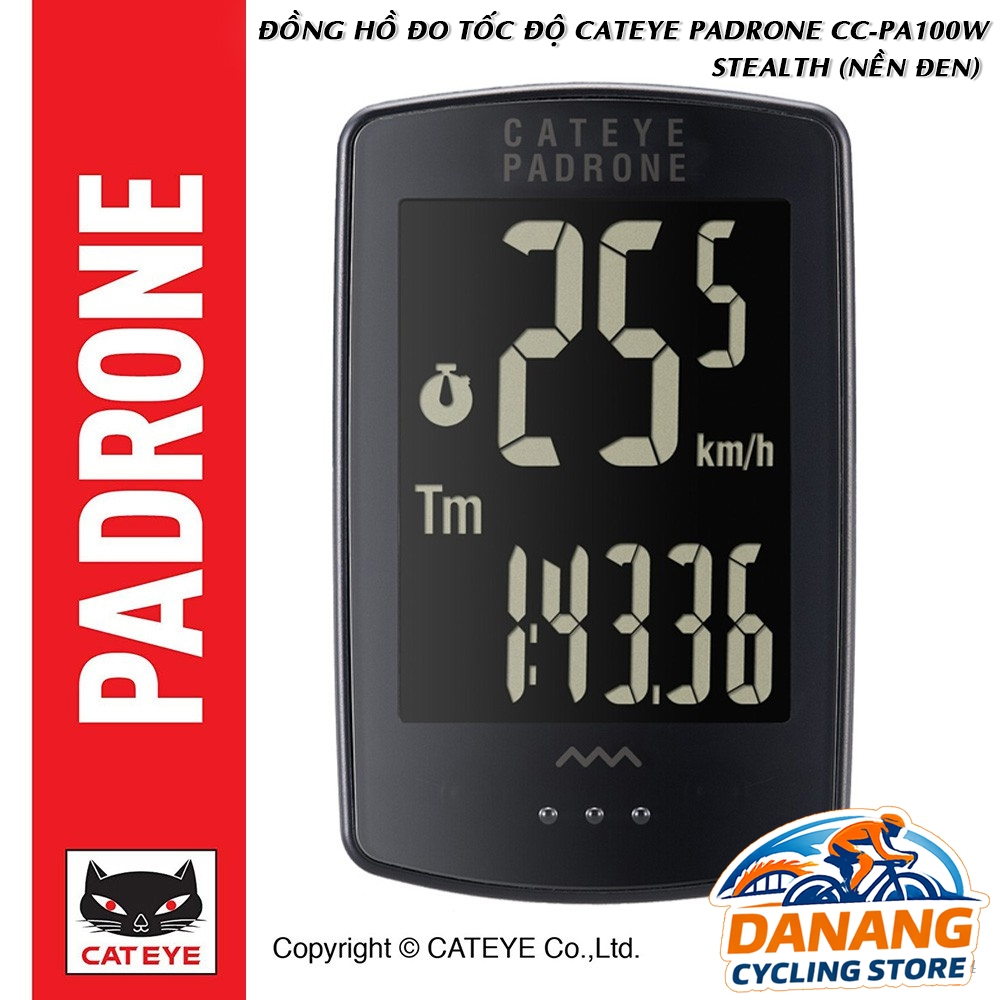 Đồng Hồ Đo Tốc Độ Xe Đạp Không Dây CATEYE Padrone Stealth CC-PA100W – Chính Hãng, Màn Hình Lớn
