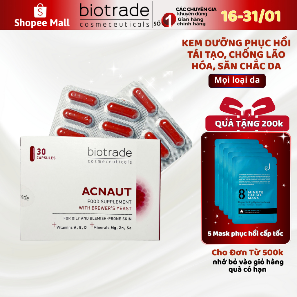 Viên uống giảm mụn Biotrade Acnaut Food Supplement dành cho da mụn (30 viên)