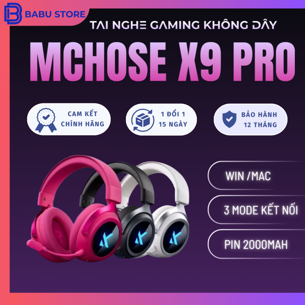 Tai Nghe Gaming Không Dây MCHOSE X9 Pro – 7.1 Surround, Pin Trâu 250H, Mic AI Chống Ồn
