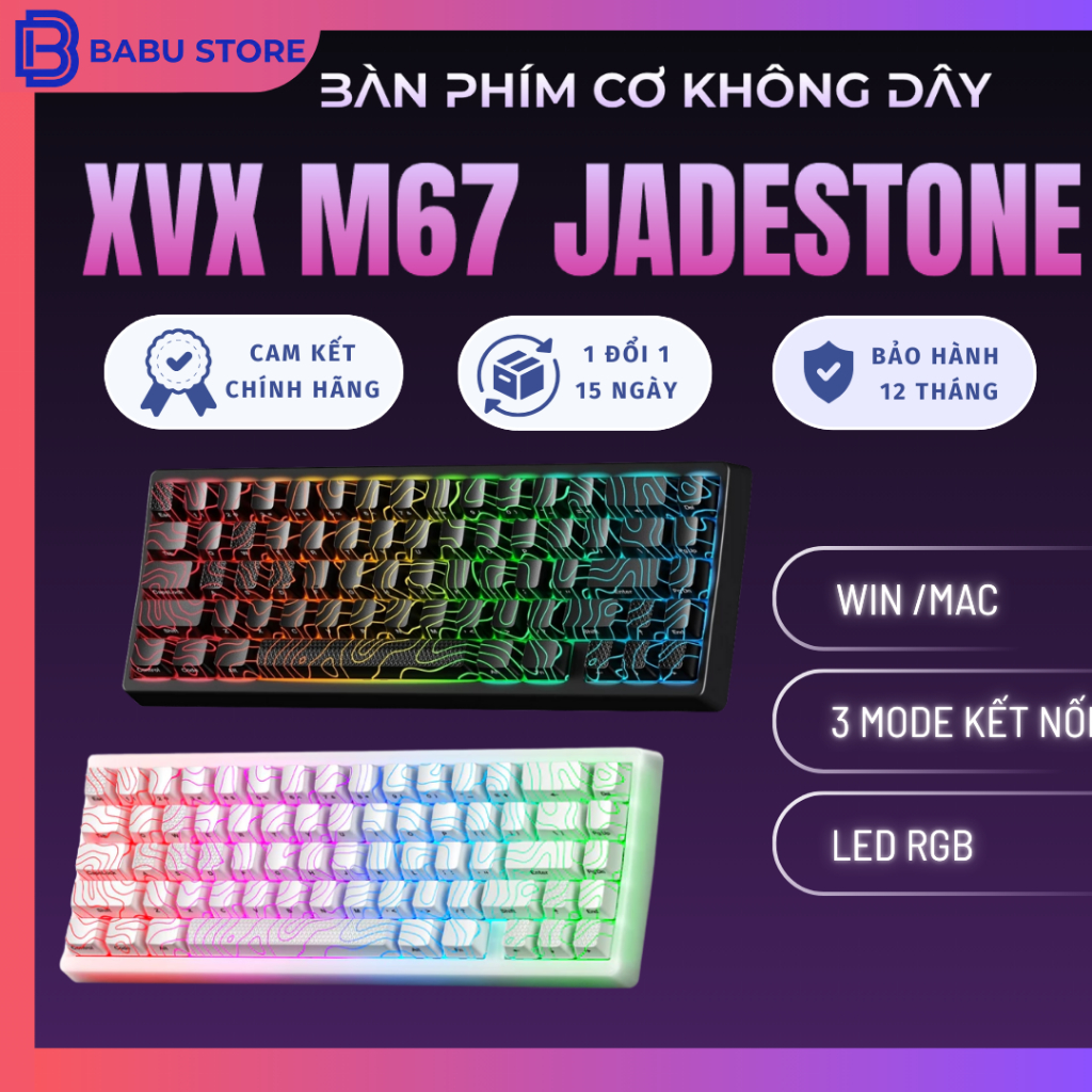 Bàn phím cơ XVX M67 JadeStone với Keycaps IMD-Tech Thêm ổn định Bàn phím địa hình ba chế độ LED