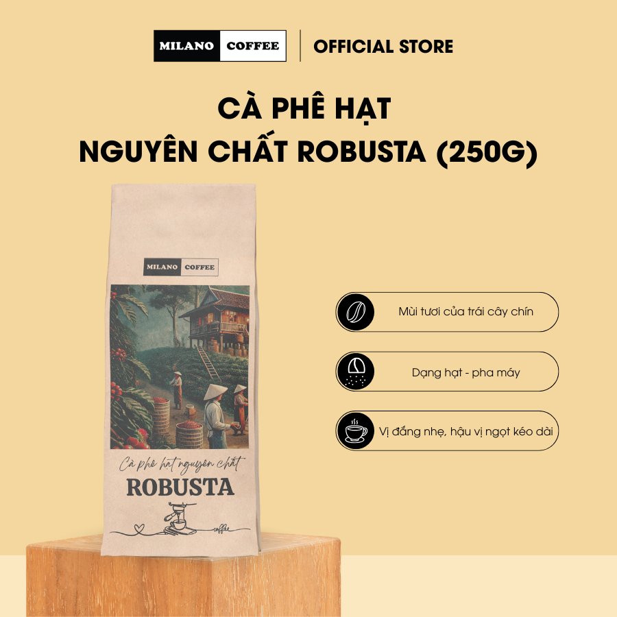 Cà phê hạt nguyên chất Robusta Milano Coffee (250g)