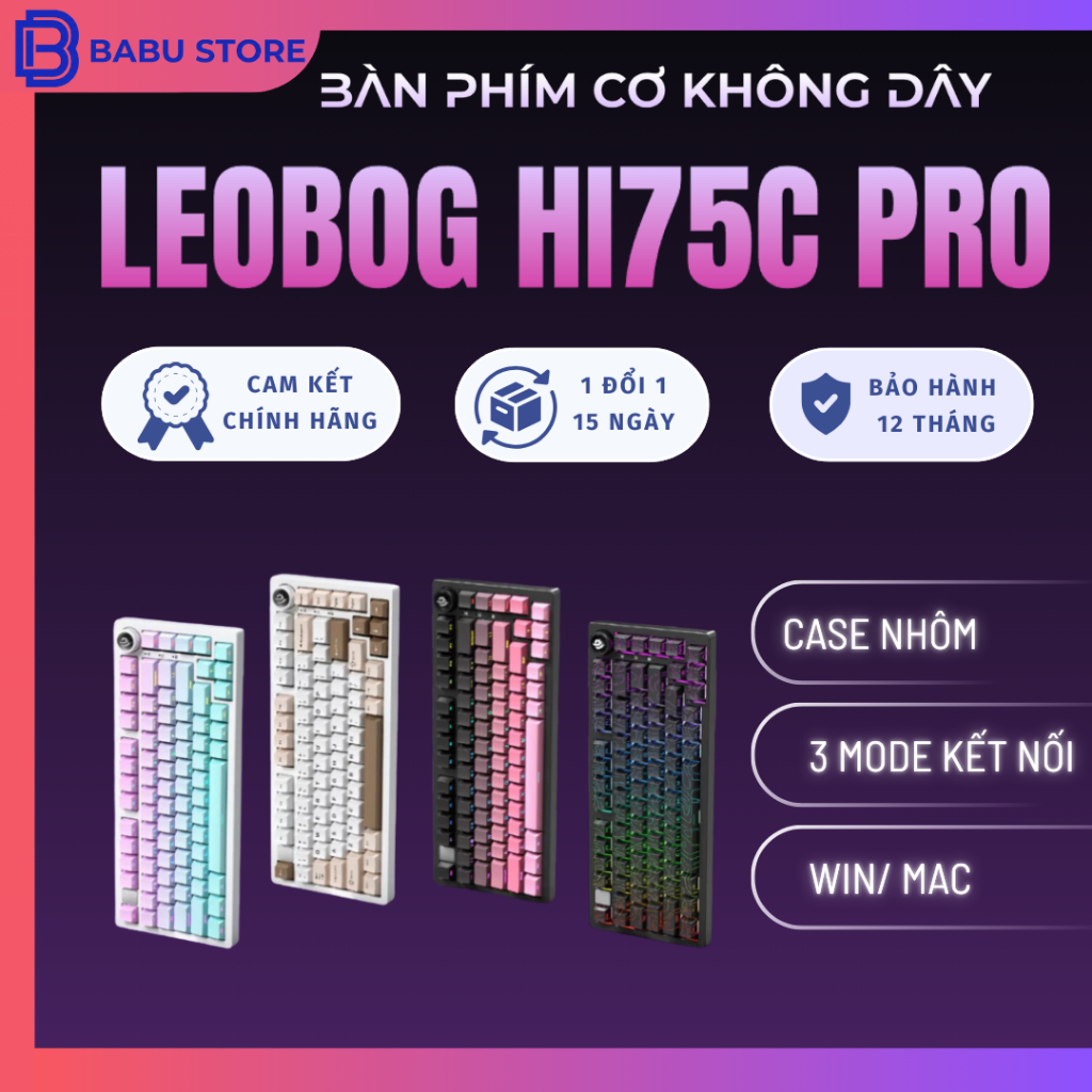 Bàn Phím Cơ Leobog HI75C Pro | Case Nhôm | 3 Modes | Led RGB | Núm Xoay