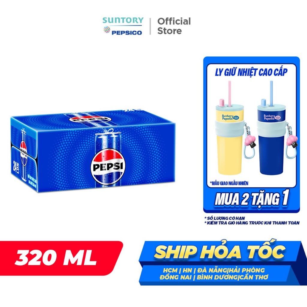 [SALE TẾT] Thùng Nước Ngọt Giải Khát Có Gaz Pepsi Lon Xanh (320ml/lon hoặc 350ml/lon)