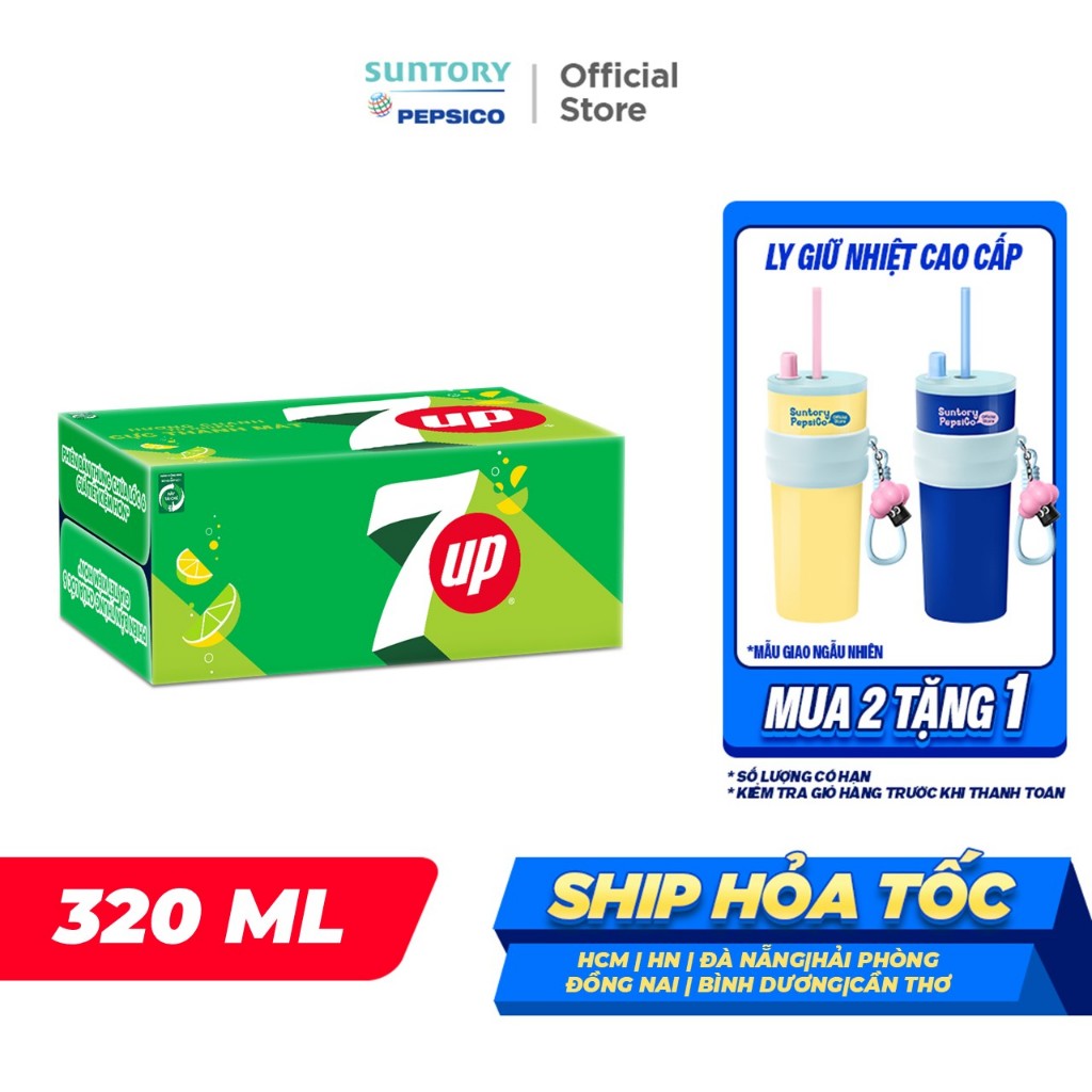 Thùng 24 Lon Nước Ngọt Có Gaz 7Up (320ml/lon)