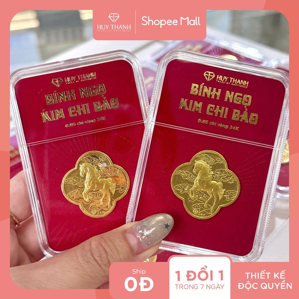 COMBO 2 - Qùa Tặng Bính Ngọ Kim Chi Bảo LNNGUA 0.05 Chỉ Vàng 24k Huy Thanh Jewelry