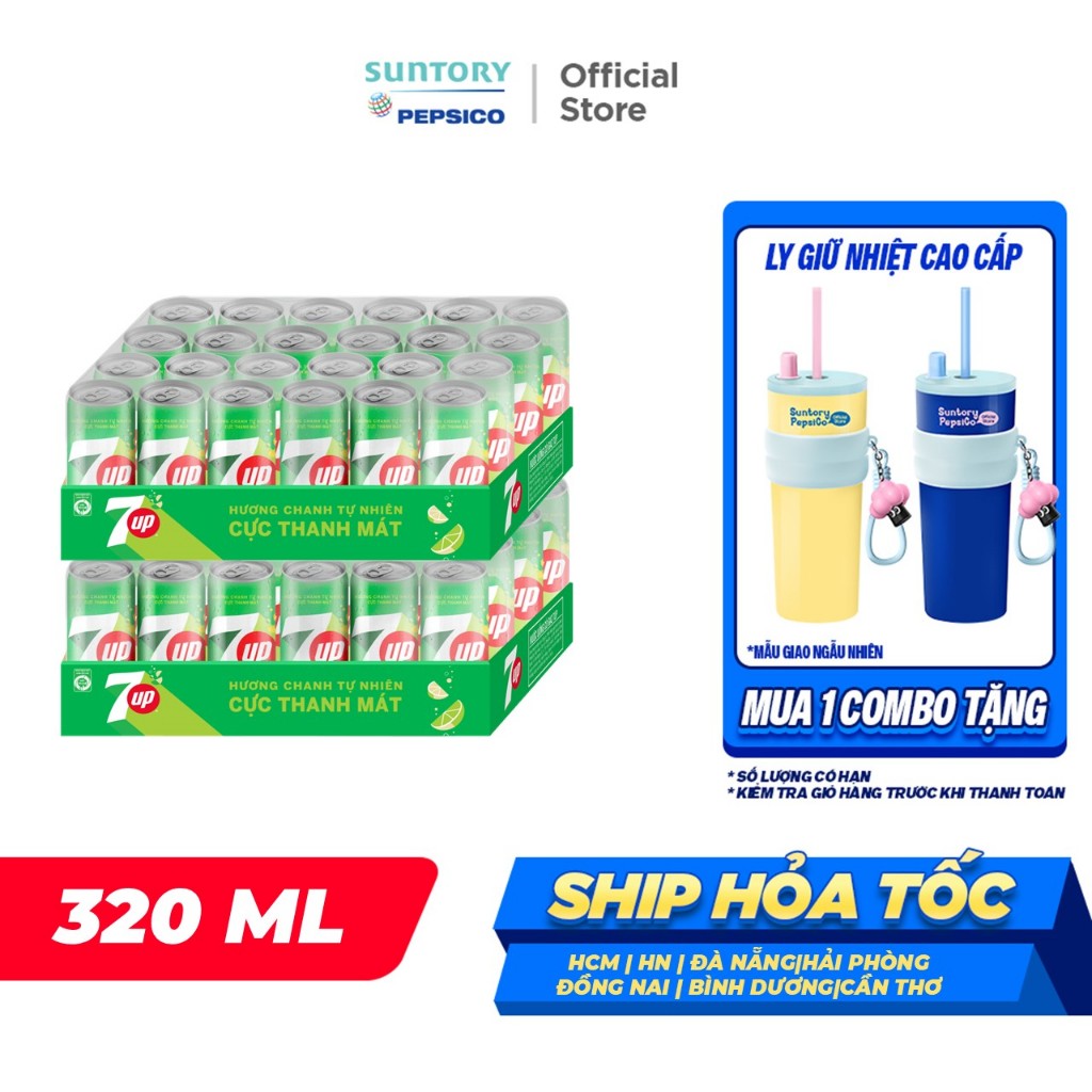 Combo 2 Thùng 24 Lon Nước Ngọt Có Gaz 7Up (320ml/lon)