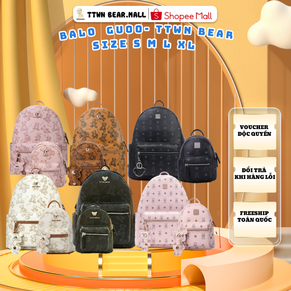 Tổng hợp Balo TTWN BEAR họa tiết gấu 2 ngăn fullsize S/M/L/XL  TTWN BEAR- GUOO BEAR  đi học, đi chơi
