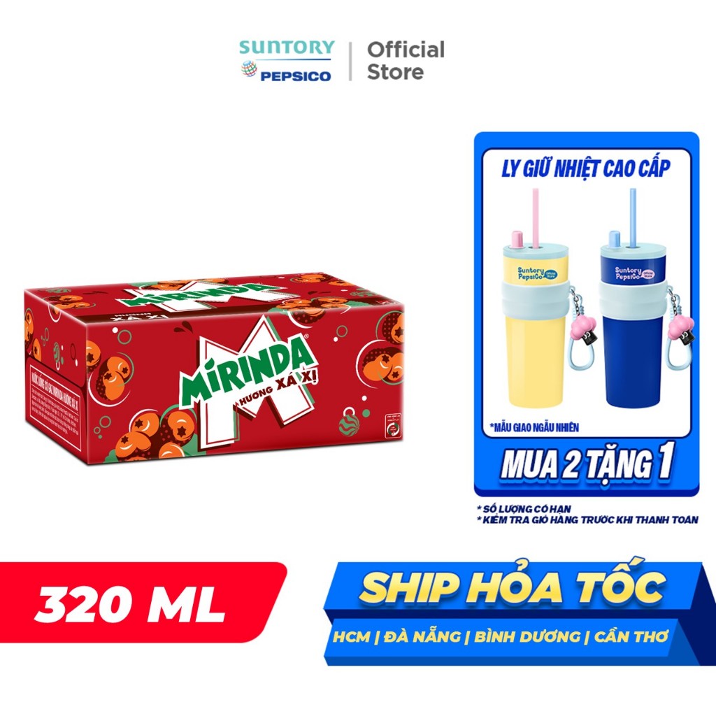 Thùng 24 Lon Nước Ngọt Có Gaz Mirinda Xá Xị (320ml/lon)