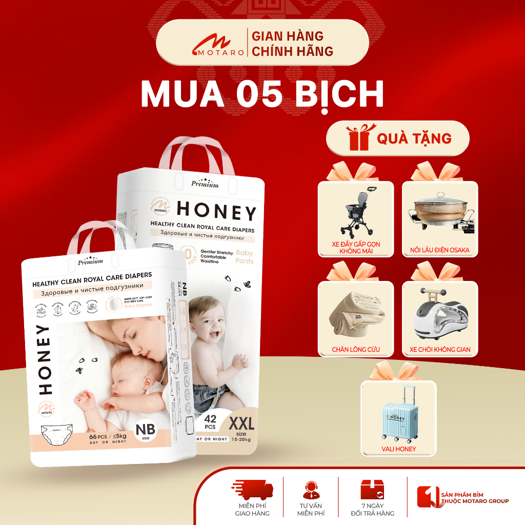 [HONEY PREMIUM] COMBO 5 Bịch Tã Bỉm Dán/Quần Honey Premium  Chính Hãng Cho Bé