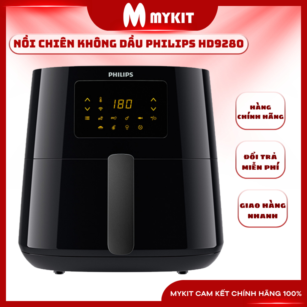 Nồi Chiên Không Dầu Philips HD9280/90 Essential size XL Digital Connected - Hàng Chính Hãng