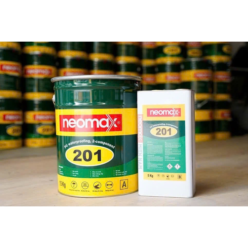 Neomax 201, Chống thấm 2 thành phần gốc Polyurathane, màu xanh loại 7,2kg và 20kg