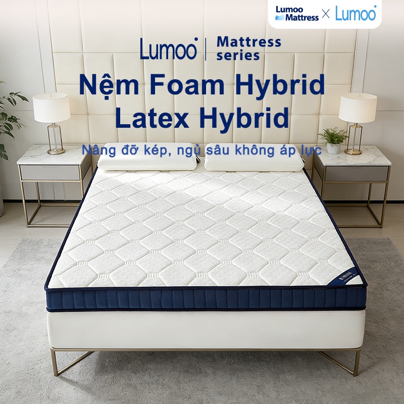 Nệm cao su non LUMOO Dày 5cm Latex Hybrid Đàn Hồi Êm giảm áp lực