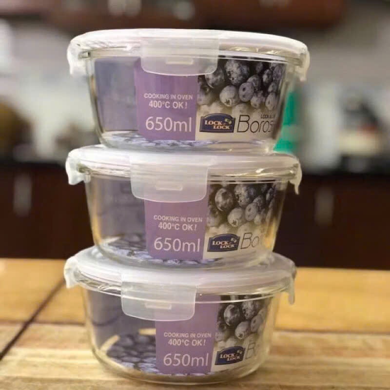 Lock&Lock Hộp Thủy Tinh Tròn LLG831 Borosel 950ml Chịu Nhiệt Tốt Cho Lò Vi Sóng Và Lò Nướng