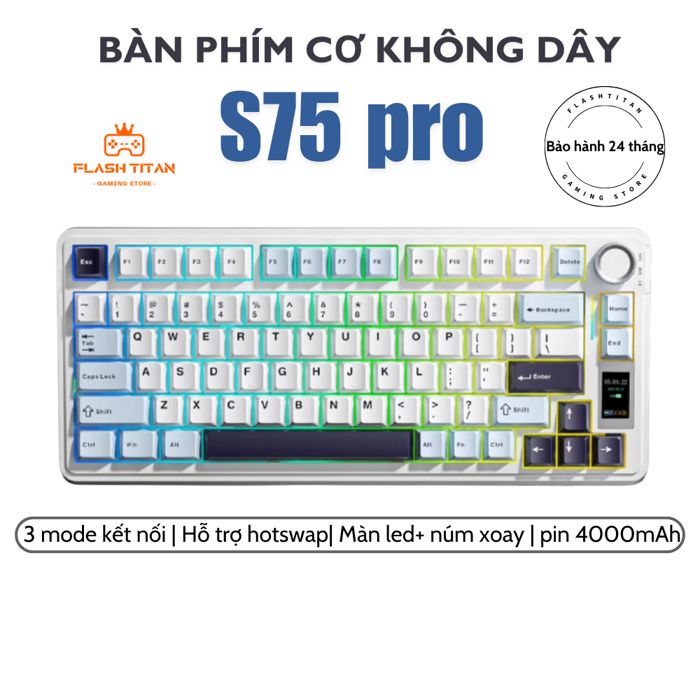 Bàn phím cơ không dây AULA S75 pro - Màn led tùy chỉnh, Hỗ trợ hotswap, núm xoay - Bảo hành 24 tháng | BigBuy360 - bigbuy360.vn
