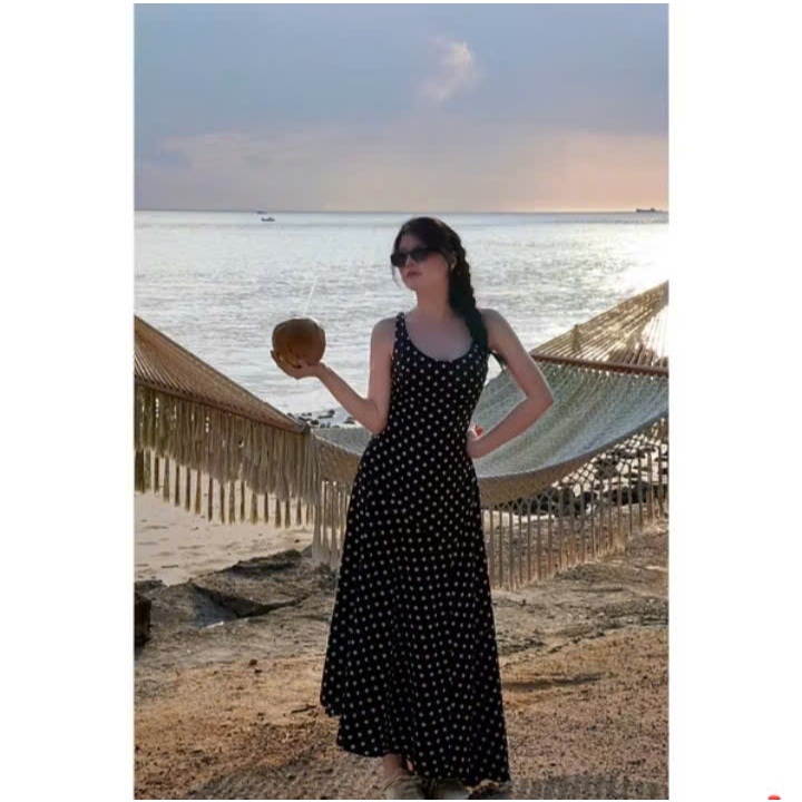 [PASS] Đầm midi chấm bi tà chéo của HÈO (Ảnh thật shop chụp)