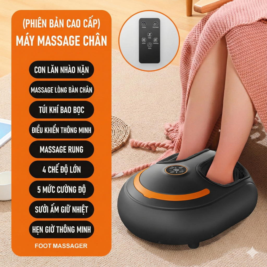Máy Massage Chân Hồng Ngoại Sưởi Ấm Con Lăn Xoa Bóp Nhiều Chế Độ Giảm Đau Nhức Cho Người Già Dân Văn Phòng Bản Cao Cấp