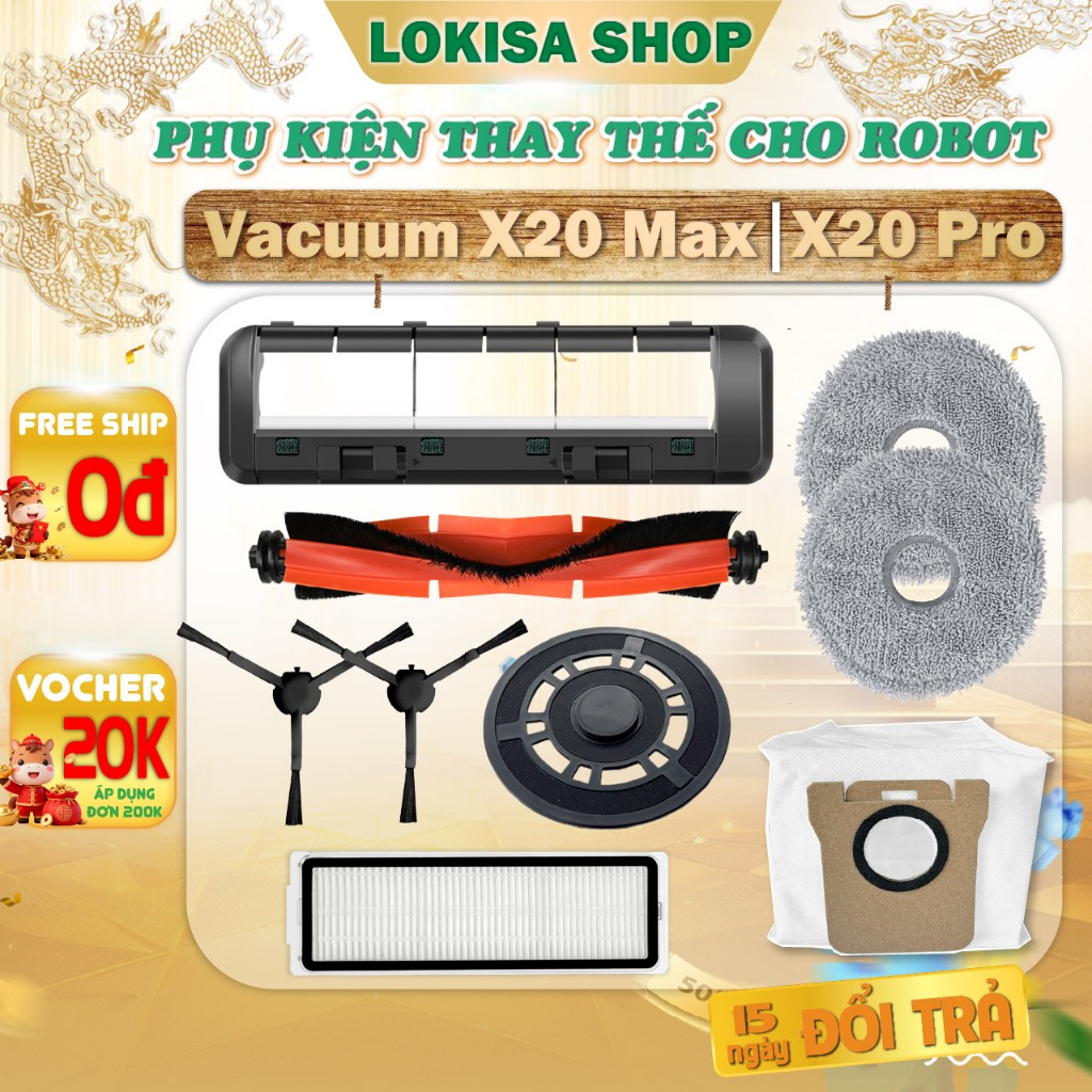 Phụ kiện robot hút bụi lau nhà Vacuum X20 Max/X20 Pro - Khăn lau, màng lọc, chổi cạnh thay thế cho r