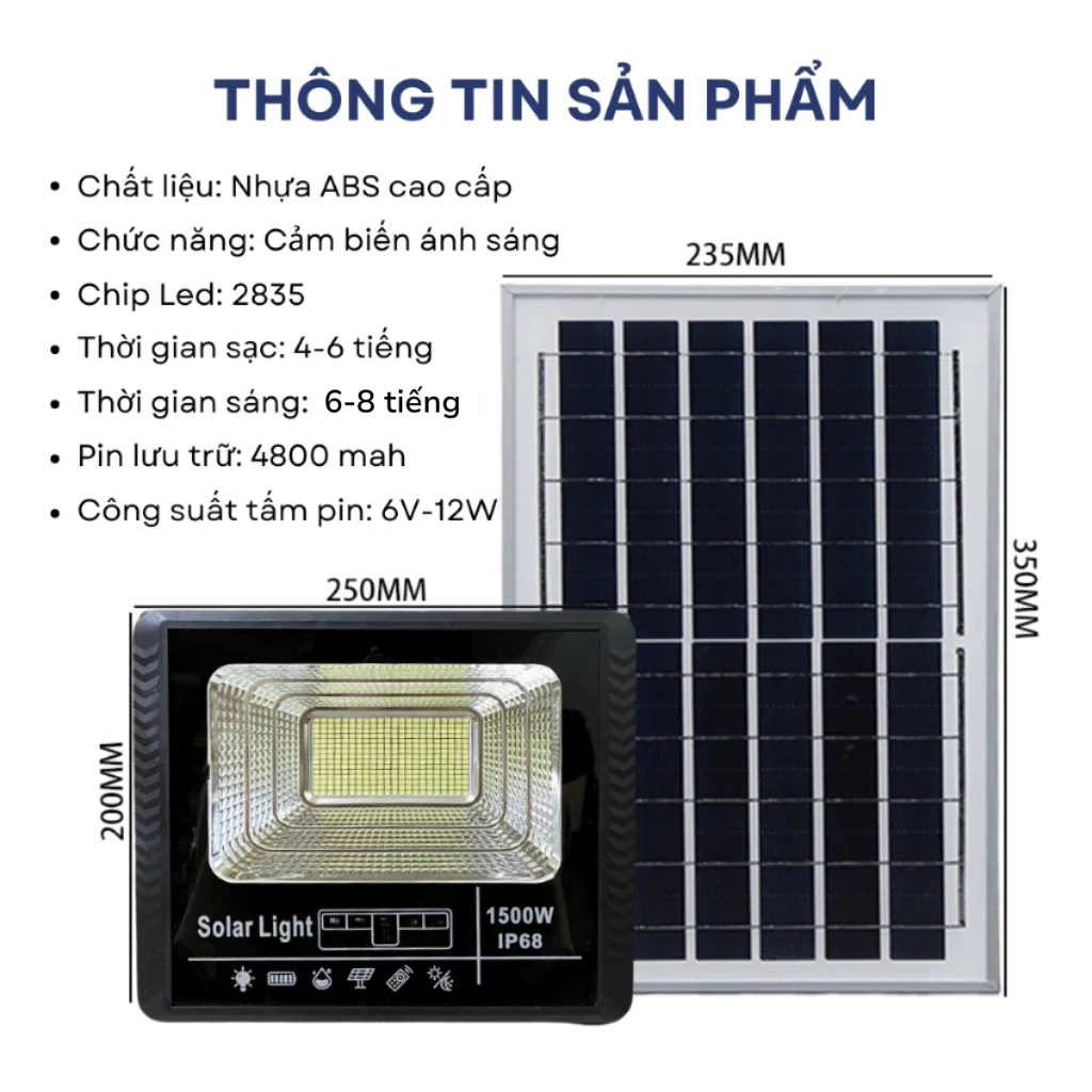 Đèn pha ngoài trời, đèn năng lượng mặt trời công suất 1500w chống nước IP68