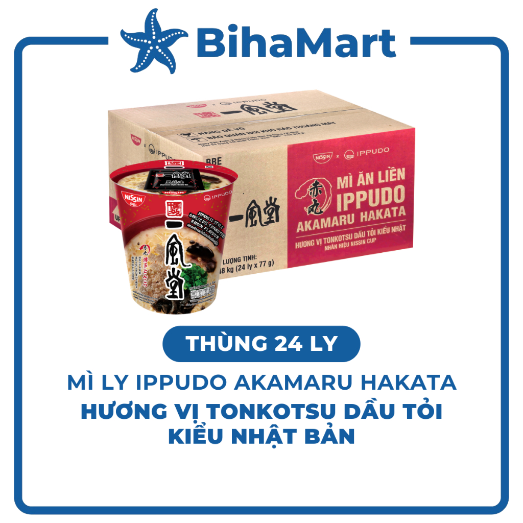 [THÙNG 24 LY] -NISSIN - Mì ly Ippudo Shiromaru Hakata hương vị Tonkotsu dầu tỏi, Tonkotsu dầu tỏi ki