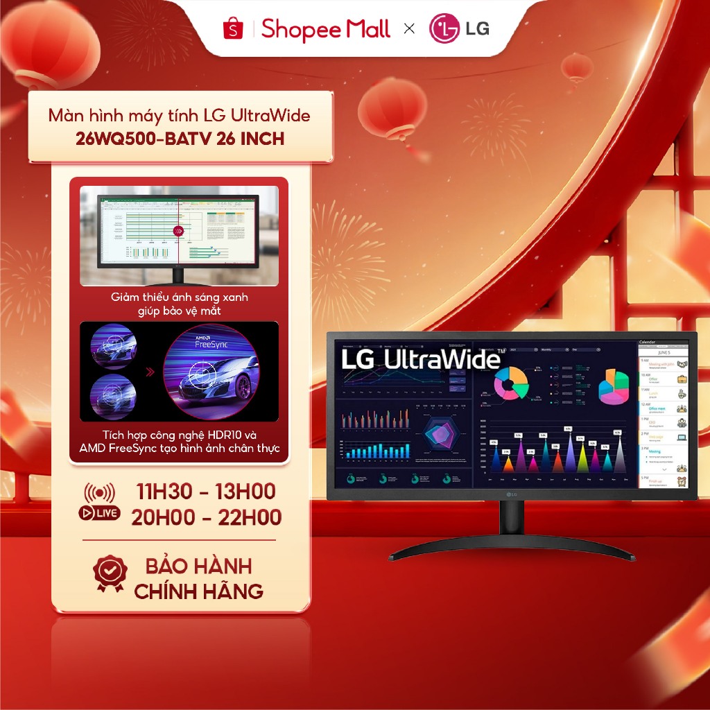 Màn hình máy tính LG UltraWide 26WQ500-B.ATV 26 inch 21:9 Full HD, Bảo hành Chính hãng 24 tháng