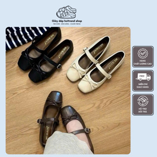 Giày búp bê nữ phối nơ mũi vuông, giày lolita  giày lolita chất da mềm dẻo, êm chân - Giày dép hottrend shop