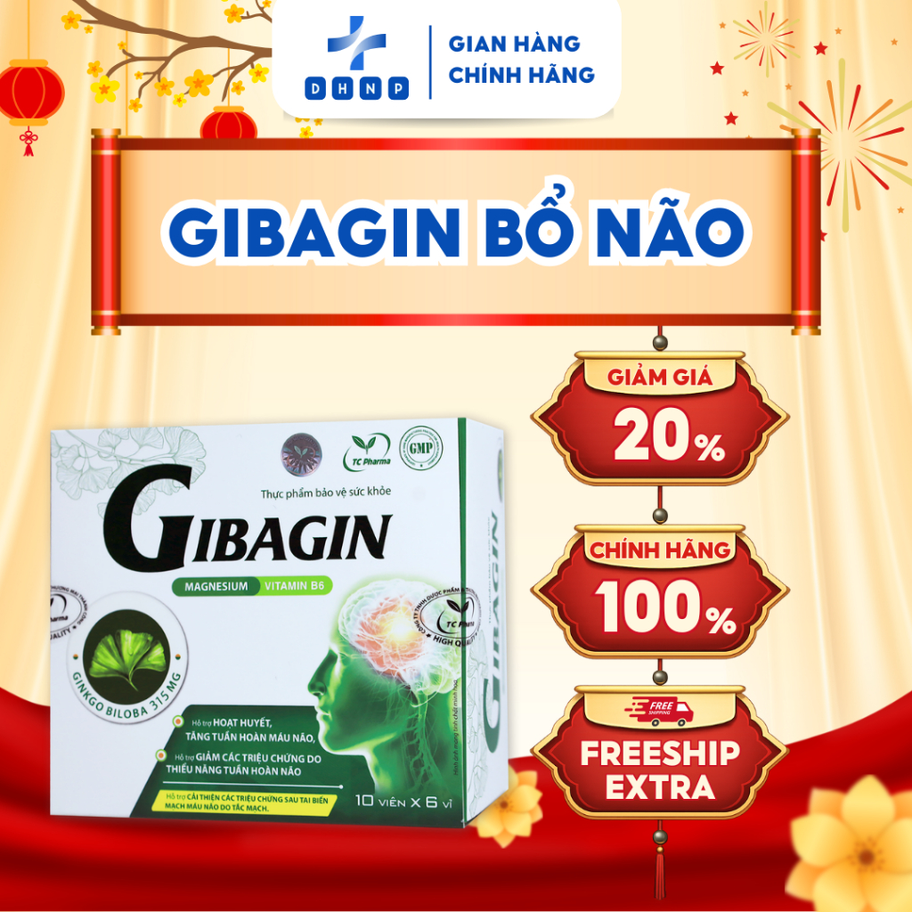 Viên Uống Gibagin - Tăng Tuần Hoàn Não, Bổ Não - Hộp 6 Vỉ x 10 Viên