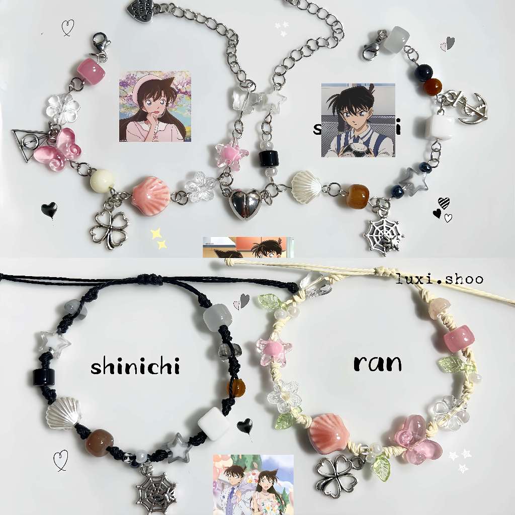 Vòng tay couple Conan Shinichi và Ran dây sáp handmade cho cặp đôi có nam châm ( Đọc Kỹ Mô Tả)