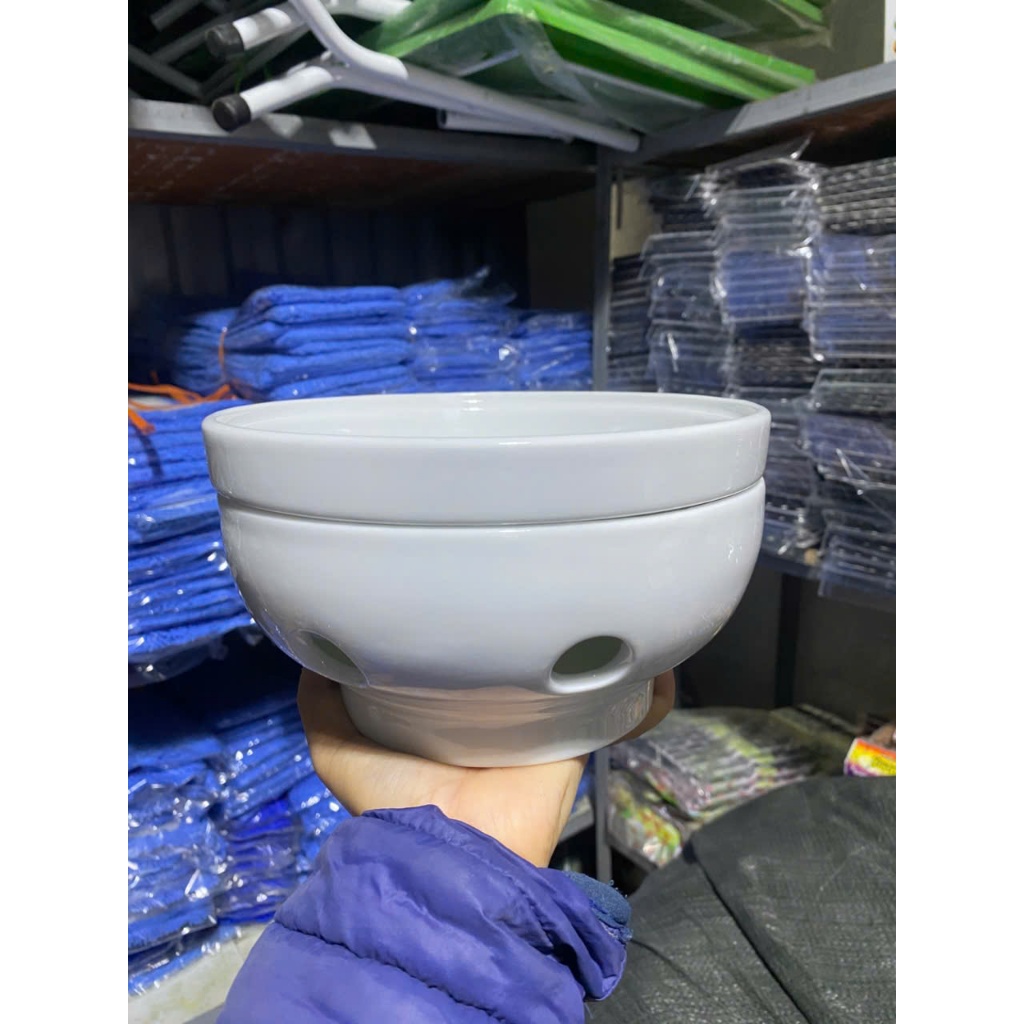 Bộ bát hâm nóng thức ăn gốm sứ cao cấp bát tràng size 19cm , 21cm