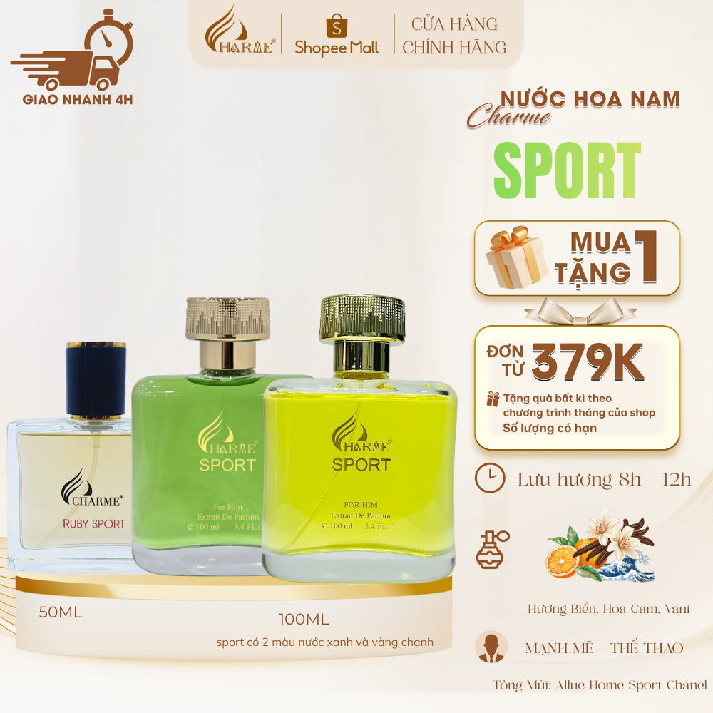 Nước Hoa Nam Charme Sport 100ml Chính Hãng, Nam Tính, Năng Động