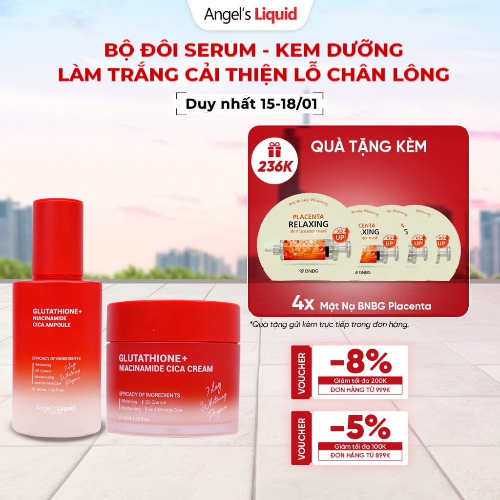 Bộ Đôi Serum & Kem Dưỡng Làm Trắng, Kiểm Soát Dầu Glutathione +Niacinamide +Arbutin CICA
