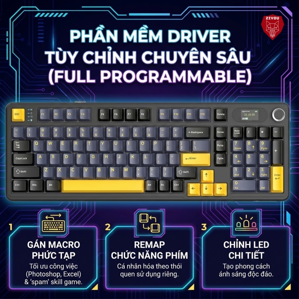 Bàn Phím Cơ Máy Tính Không Dây Ziyou Attack Shark X98 PRO MAX 3 Mode, Màn Hình LCD, LED RGB | BigBuy360 - bigbuy360.vn