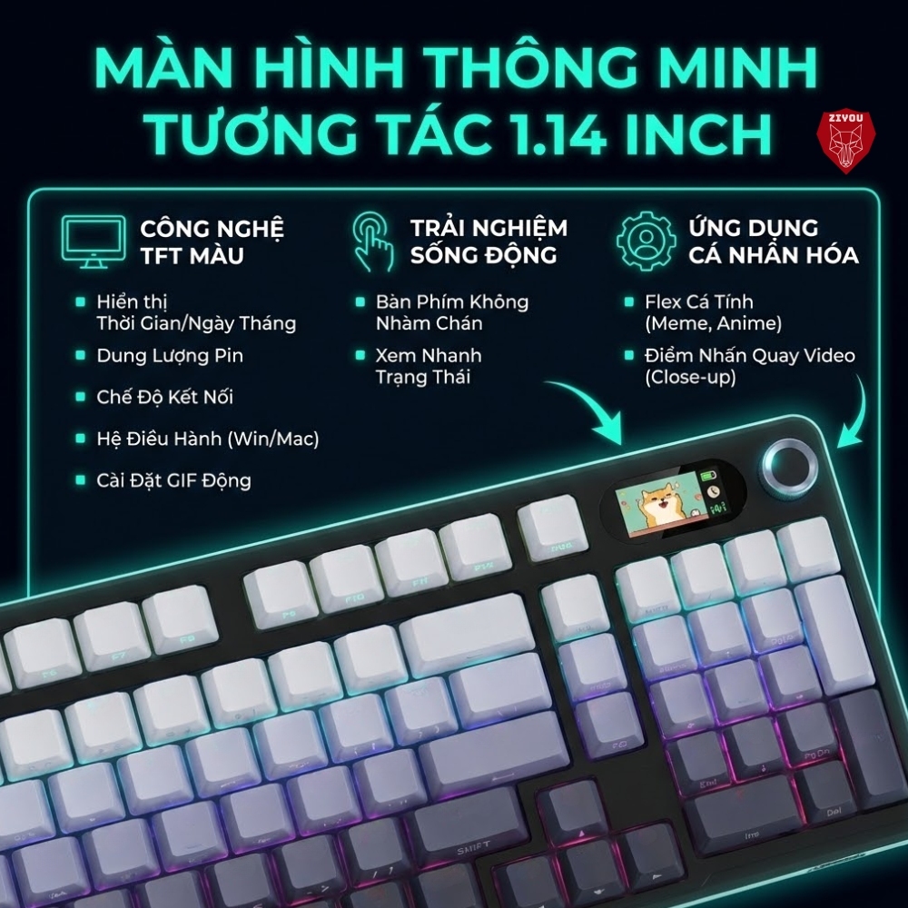 Bàn Phím Cơ Máy Tính Không Dây Ziyou Attack Shark X98 PRO MAX 3 Mode, Màn Hình LCD, LED RGB | BigBuy360 - bigbuy360.vn