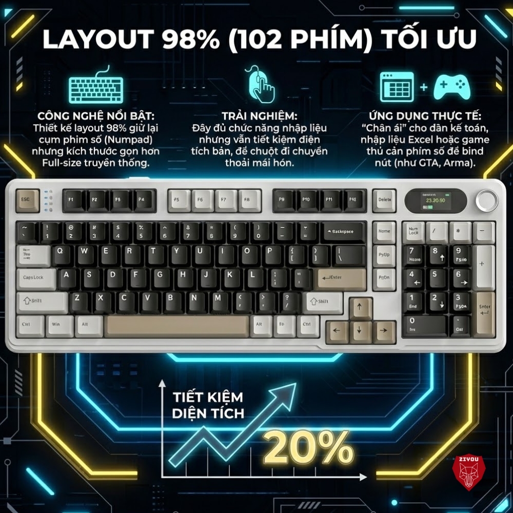 Bàn Phím Cơ Máy Tính Không Dây Ziyou Attack Shark X98 PRO MAX 3 Mode, Màn Hình LCD, LED RGB | BigBuy360 - bigbuy360.vn