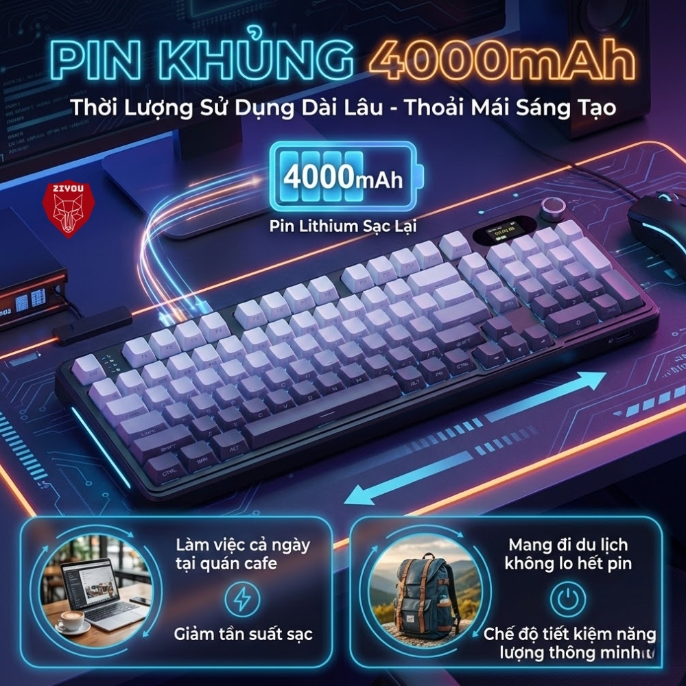 Bàn Phím Cơ Máy Tính Không Dây Ziyou Attack Shark X98 PRO MAX 3 Mode, Màn Hình LCD, LED RGB | BigBuy360 - bigbuy360.vn