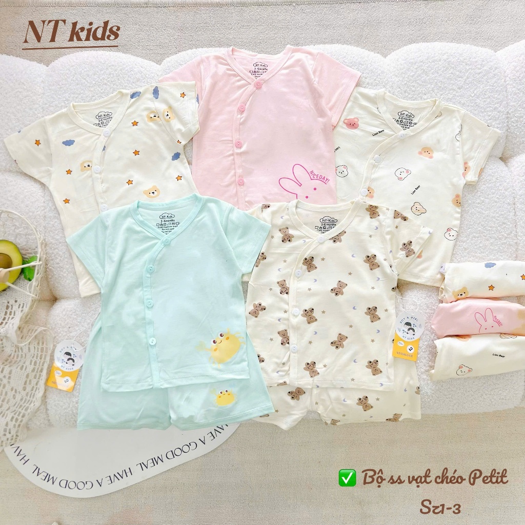 BỘ SƠ SINH CỘC TAY PETIT THUN LẠNH cao cấp NTKIDS CÚC LỆCH nhiều màu, nhiều họa tiết phong cách Hàn Quốc cho bé 3-9kg