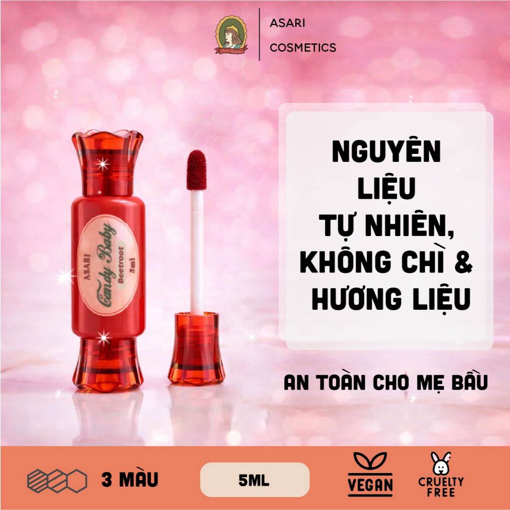 [1-5ml] Son tint kẹo Asari Candy Baby an toàn, không chì handmade Asari Cosmetics