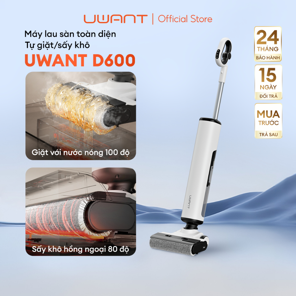 Máy hút bụi lau sàn toàn diện Uwant D600-Tự giặt bằng nước nóng-Tự sấy khô diệt khuẩn với hồng ngoại
