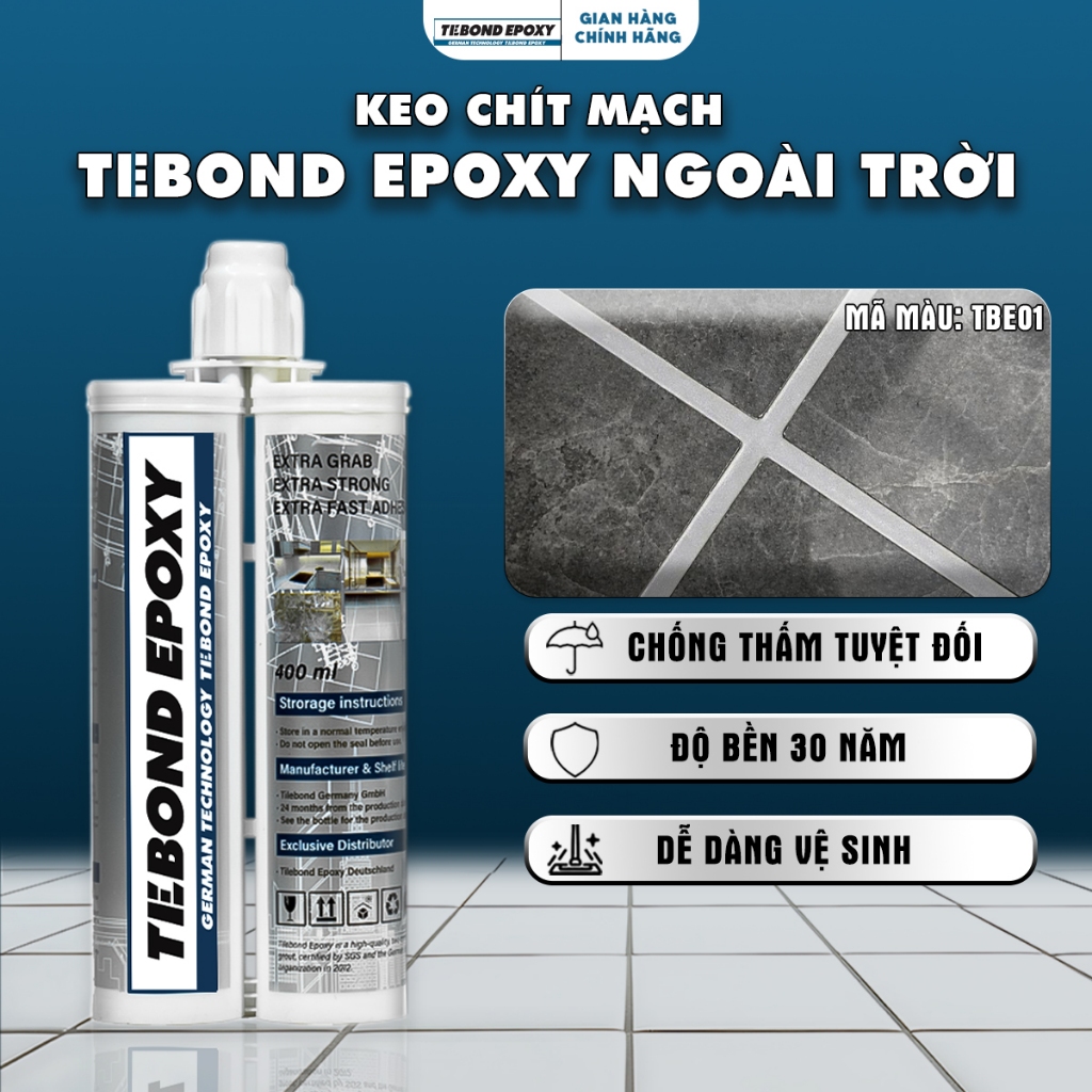 Keo Chít Mạch Tebond Epoxy Thi Công Ngoài Trời, Keo Chít Mạch Chống Thấm Mạch Gạch Màu TBE01 Trắng N