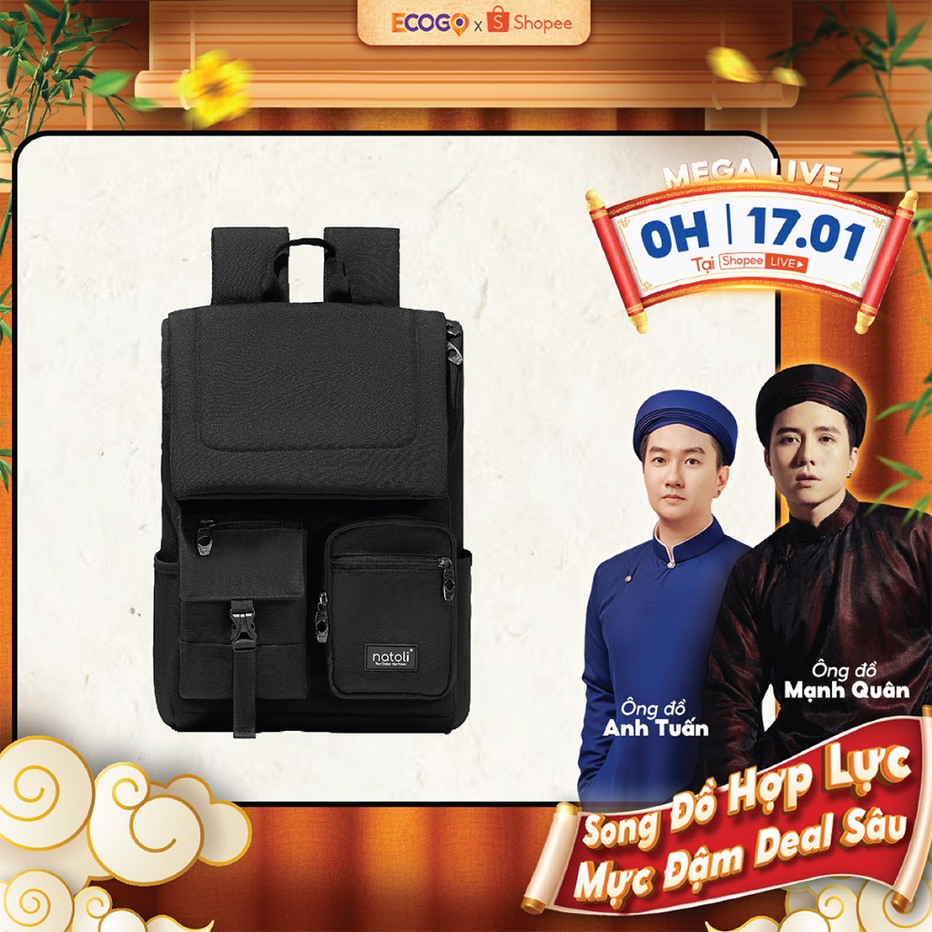 Balo laptop 15 6 inch thương hiệu NATOLI, cặp đi học nam chống sốc chống nước tốt Global Backpack B8