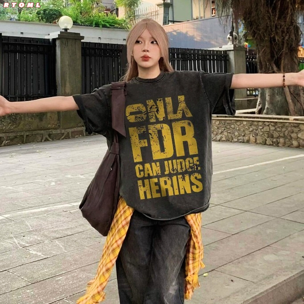 Áo phông nữ form rộng vintage girl phố Chữ cái in hình cổ tròn áo thun 100% cotton local brand - RTO
