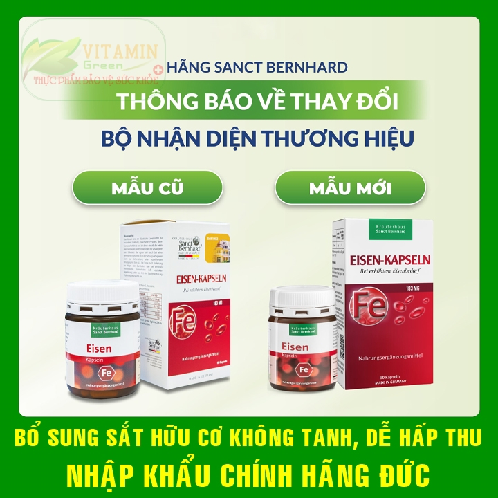 Eisen Kapseln viên uống bổ sung sắt hữu cơ gluconat dễ hấp thu không tanh | Nhập khẩu chính hãng Đức