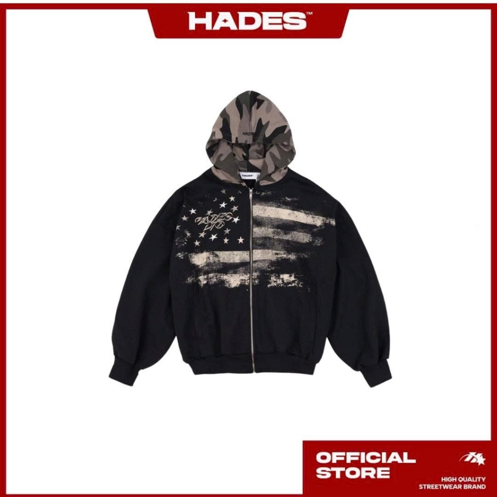 HADES REBEL NATION HOODIE - HADES Brand chính hãng Hoodie hoodie boxy khoá kéo unisex